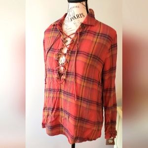 Sky and sparrow Flannel orange long sleeves Sile L